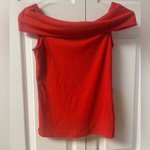 A New Day Red Ribbed off the shoulder top Size Small